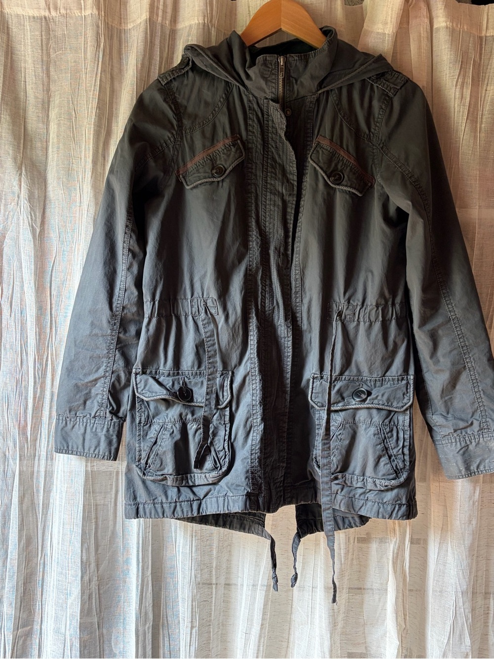 ONLY Charcoal Utility Anorak Hooded Jacket Small